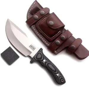 GCS Handmade Micarta Handle D2 Tool Steel Tactical Hunting Knife with leather sheath Full tang blade designed for Hunting & EDC GCS 312
