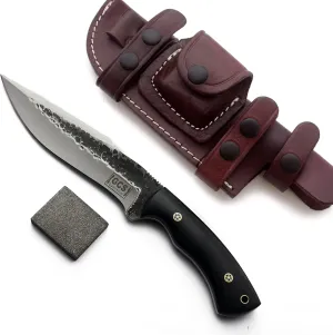 GCS Handmade Micarta Handle D2 Tool Steel Tactical knife Hunting Knife Camp Knife with leather sheath Full tang blade designed for Hunting & EDC GCS 240 (Black Handle)