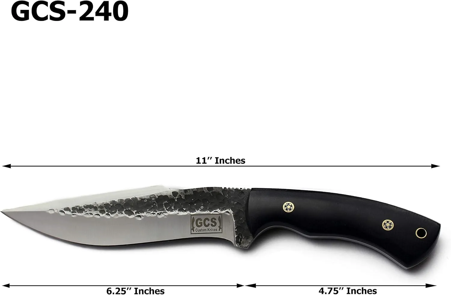 GCS Handmade Micarta Handle D2 Tool Steel Tactical knife Hunting Knife Camp Knife with leather sheath Full tang blade designed for Hunting & EDC GCS 240 (Black Handle)