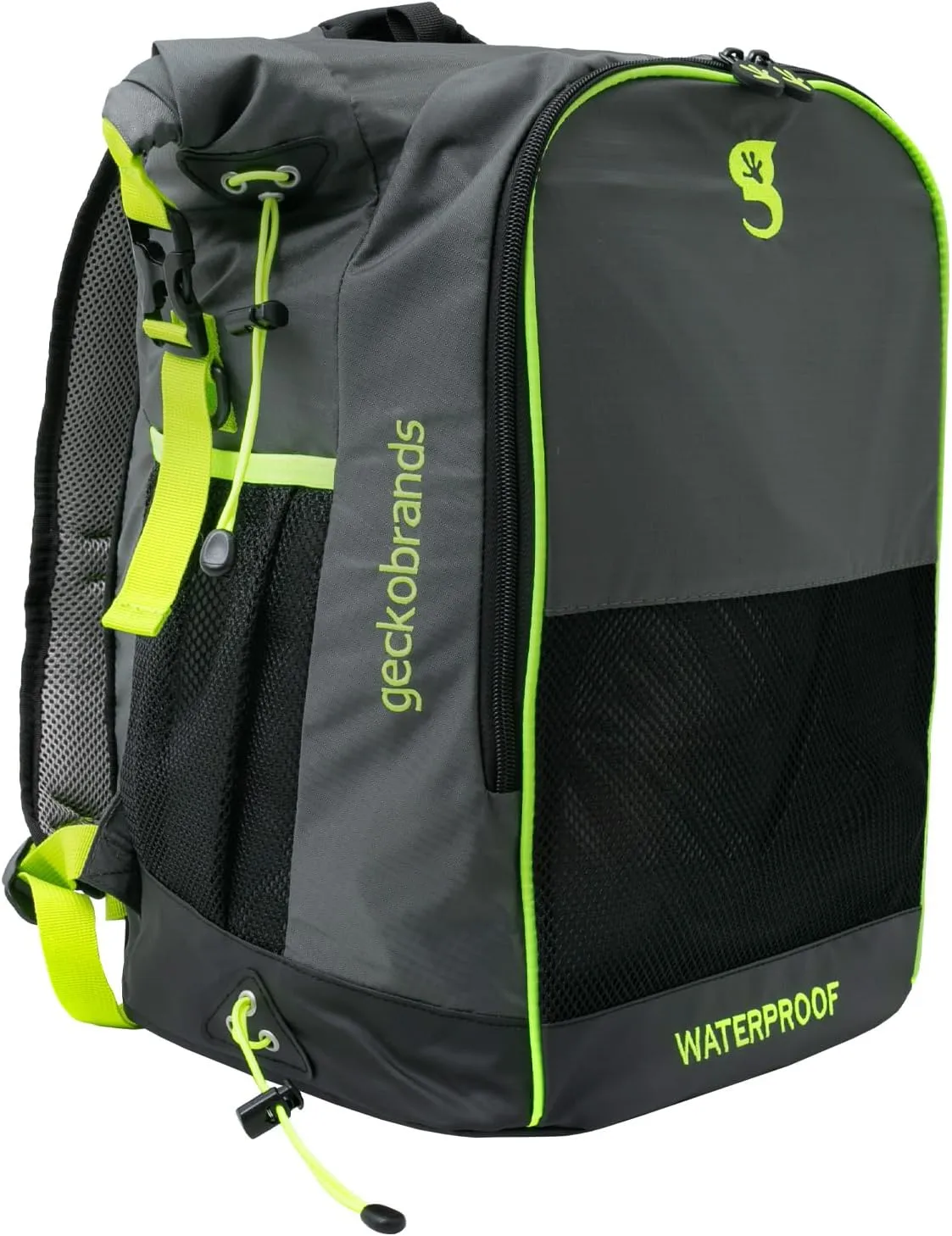geckobrands Waterproof All Sport 32L Backpack Daypack Sports Gym Hiking Outdoor Travel (Grey Neon Green)