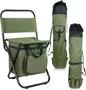 Geetery 2 Pcs Fishing Rod Reel Organizer Backpack Cooler Chair Best Fishing Lover Gift Pole Backpack Folding Stool for Fisher Men Boys Husband Father Gift(Army Green)