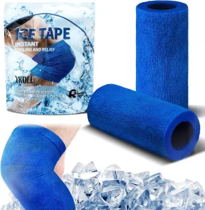 Geiserailie 2 Pcs Instant Cooling Ice Tape Self Sticking Compression Wrap Reusable Sport Ice Tapes No Refrigeration Needed Athletic Muscle Bandage for Pain Relief and Swelling(Blue,4 Inches)