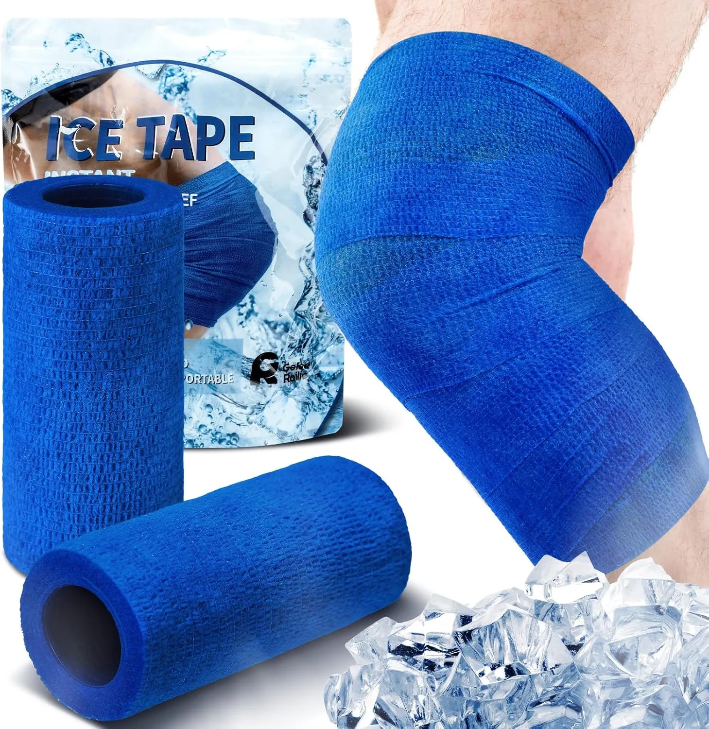 Geiserailie 2 Pcs Instant Cooling Ice Tape Self Sticking Compression Wrap Reusable Sport Ice Tapes No Refrigeration Needed Athletic Muscle Bandage for Pain Relief and Swelling(Blue,4 Inches)