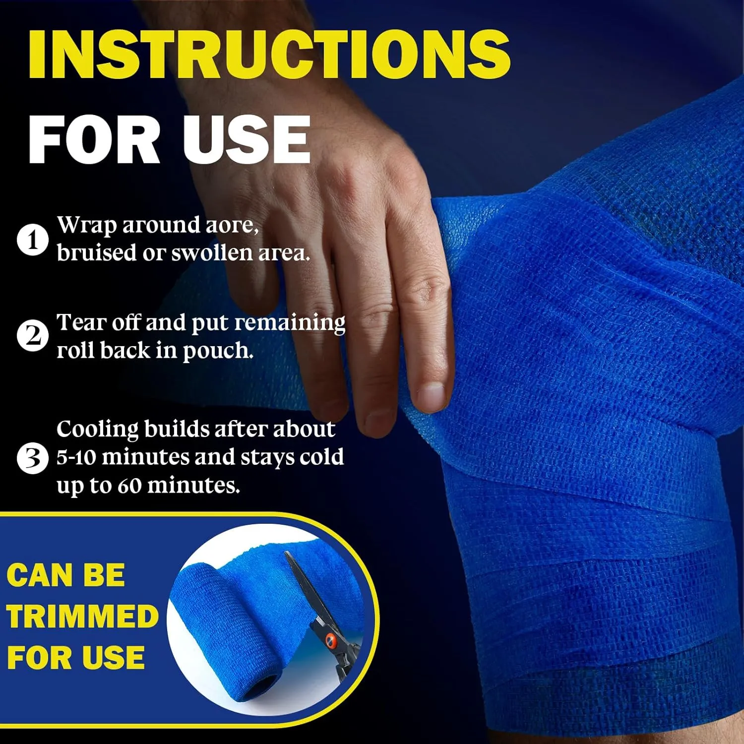 Geiserailie 2 Pcs Instant Cooling Ice Tape Self Sticking Compression Wrap Reusable Sport Ice Tapes No Refrigeration Needed Athletic Muscle Bandage for Pain Relief and Swelling(Blue,4 Inches)