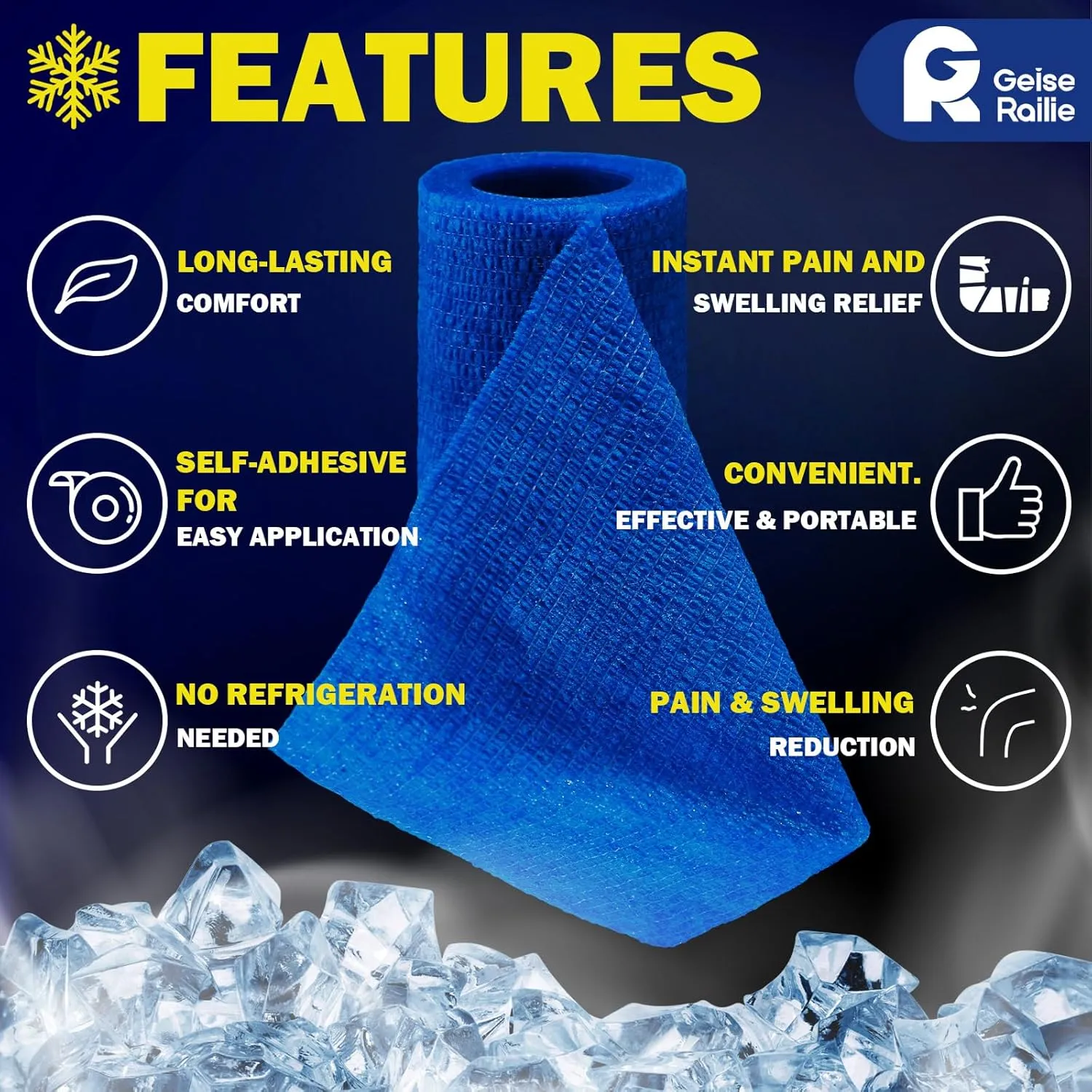 Geiserailie 2 Pcs Instant Cooling Ice Tape Self Sticking Compression Wrap Reusable Sport Ice Tapes No Refrigeration Needed Athletic Muscle Bandage for Pain Relief and Swelling(Blue,4 Inches)