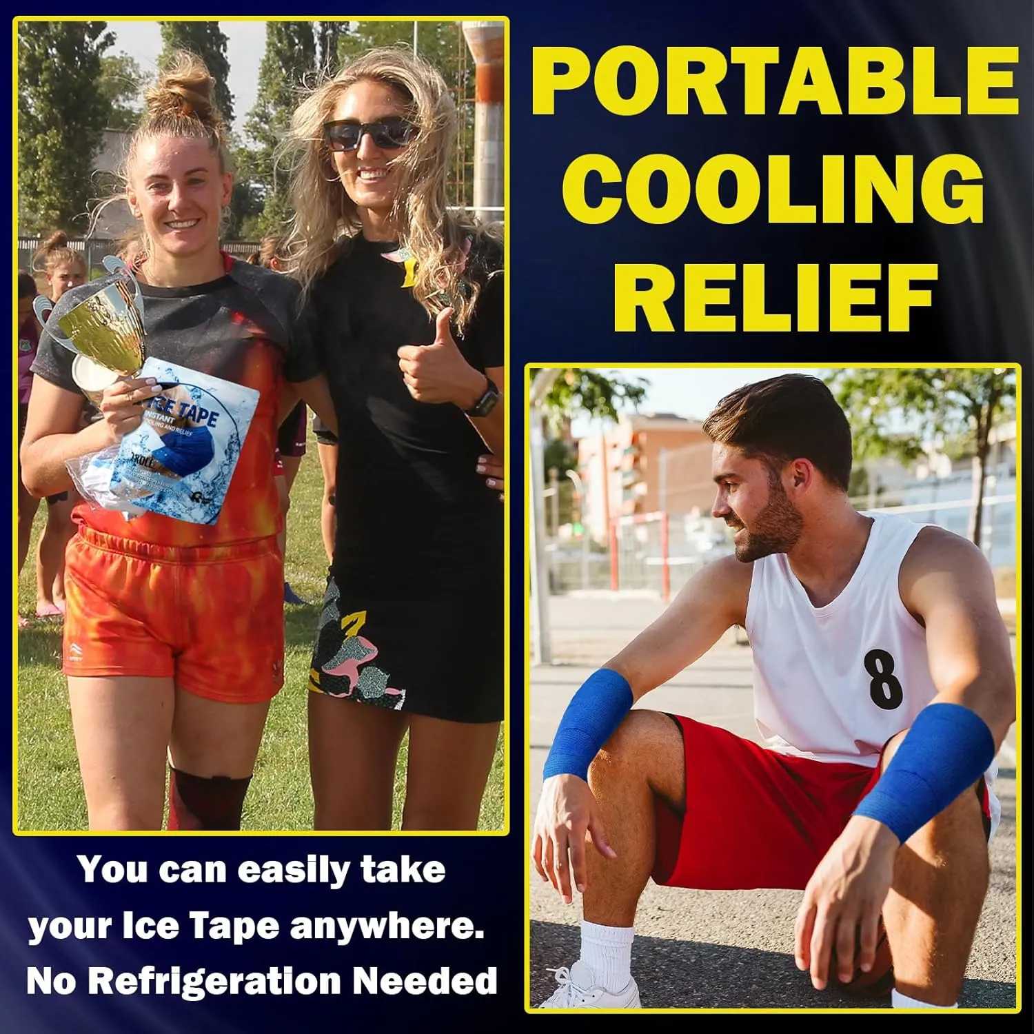 Geiserailie 2 Pcs Instant Cooling Ice Tape Self Sticking Compression Wrap Reusable Sport Ice Tapes No Refrigeration Needed Athletic Muscle Bandage for Pain Relief and Swelling(Blue,4 Inches)