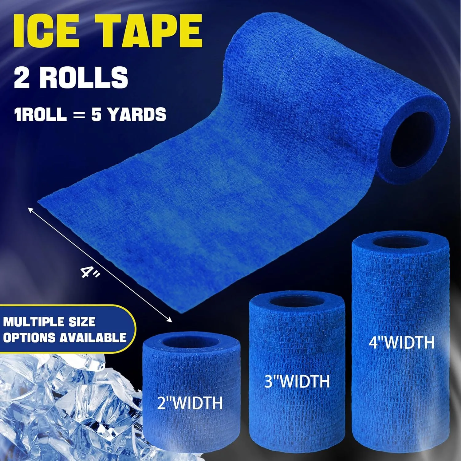 Geiserailie 2 Pcs Instant Cooling Ice Tape Self Sticking Compression Wrap Reusable Sport Ice Tapes No Refrigeration Needed Athletic Muscle Bandage for Pain Relief and Swelling(Blue,4 Inches)