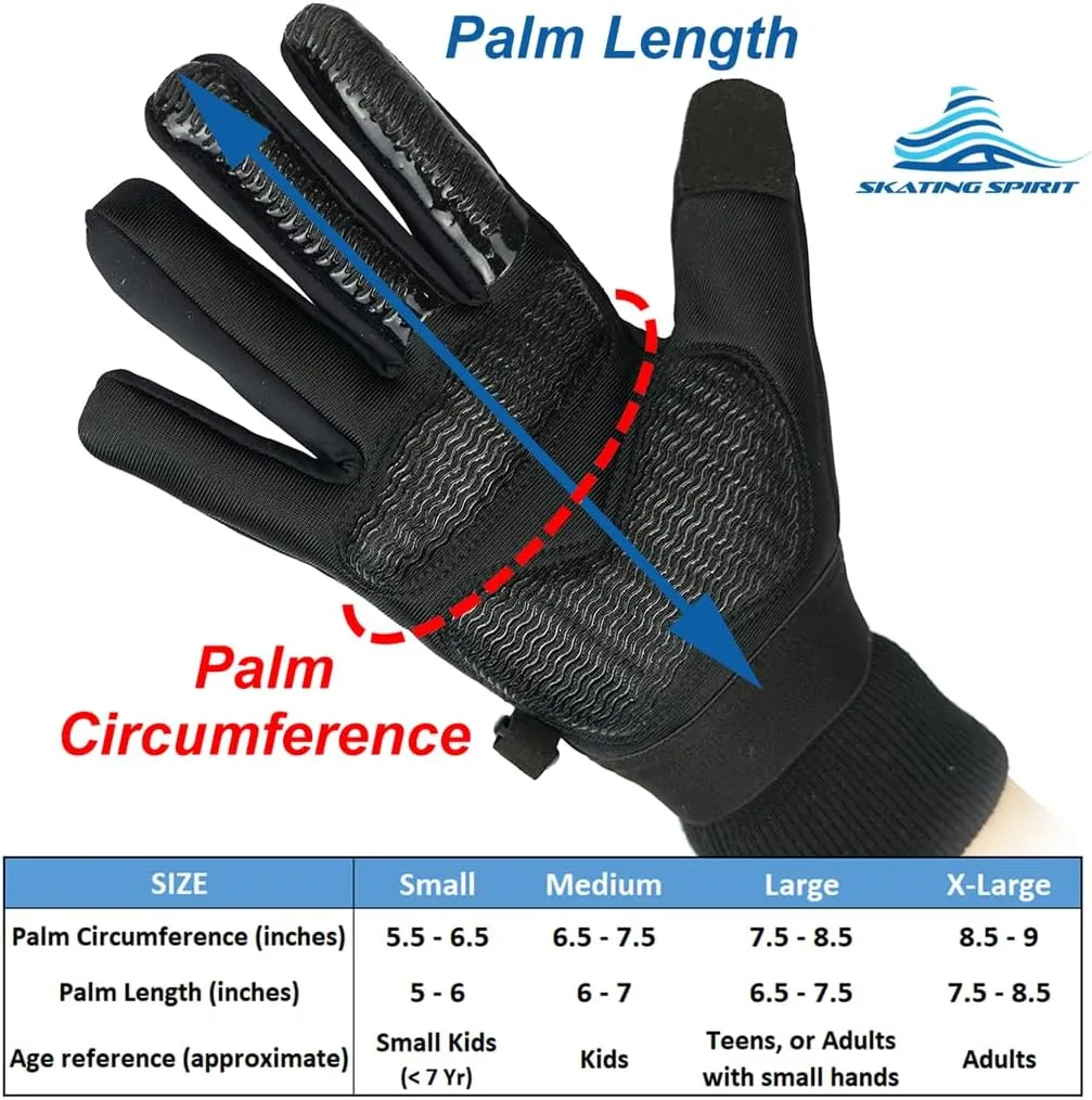 Gel Padded Thermal Gloves (1 Pair) with Wrist Straps, for Ice Figure Skating Skiing Snowboarding Winter Sports, Water Resistance Warm Flexible, Kids Adults Men & Women