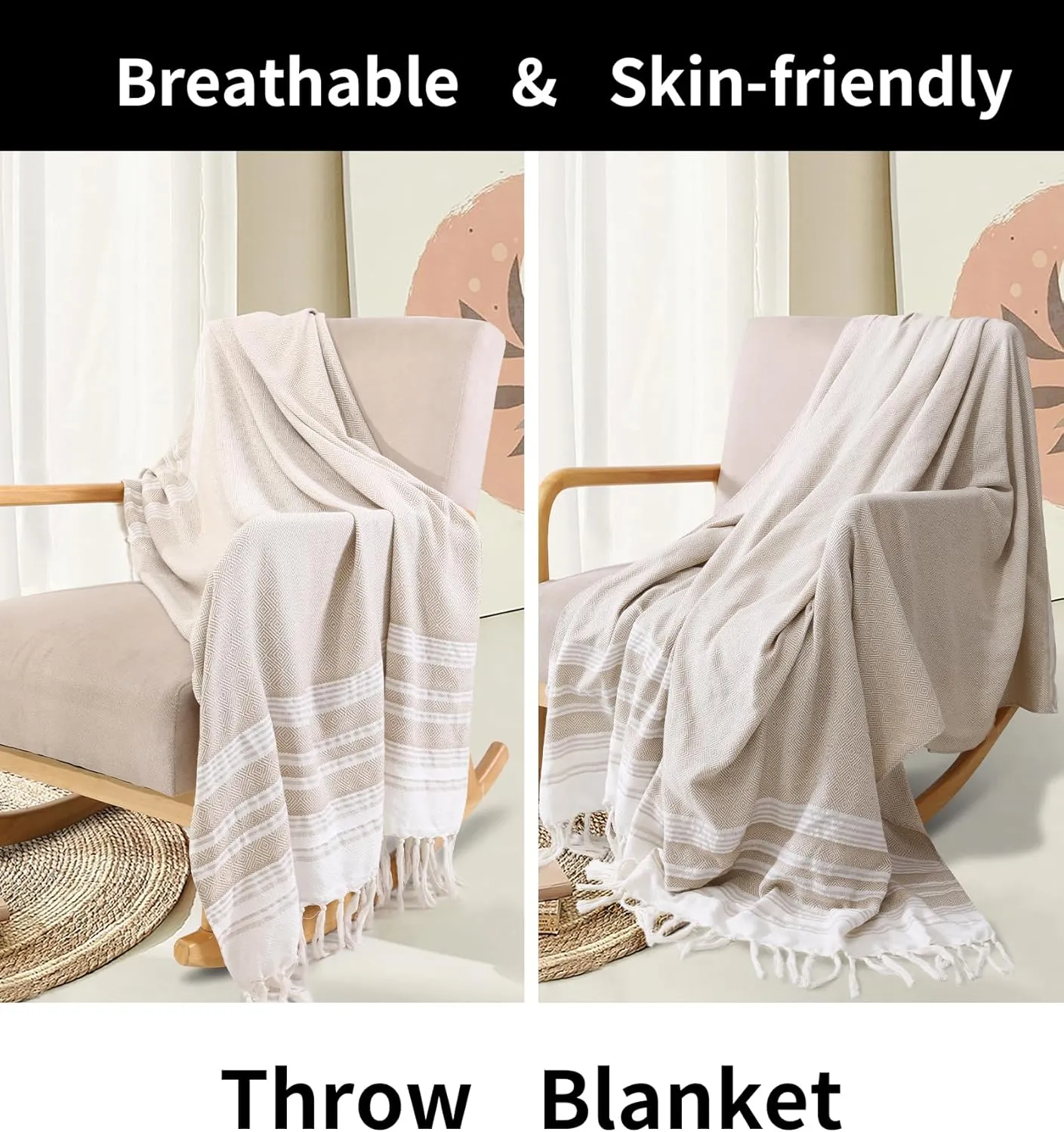 Genovega Extra Large Cotton Throw Blanket Queen Full Size Quilt Blanket Thin Lightweight Cooling Blanket for Hot Sleeper Items Breathable Comforter Summer Ice Cold Bed Sheet Linen Bedspread