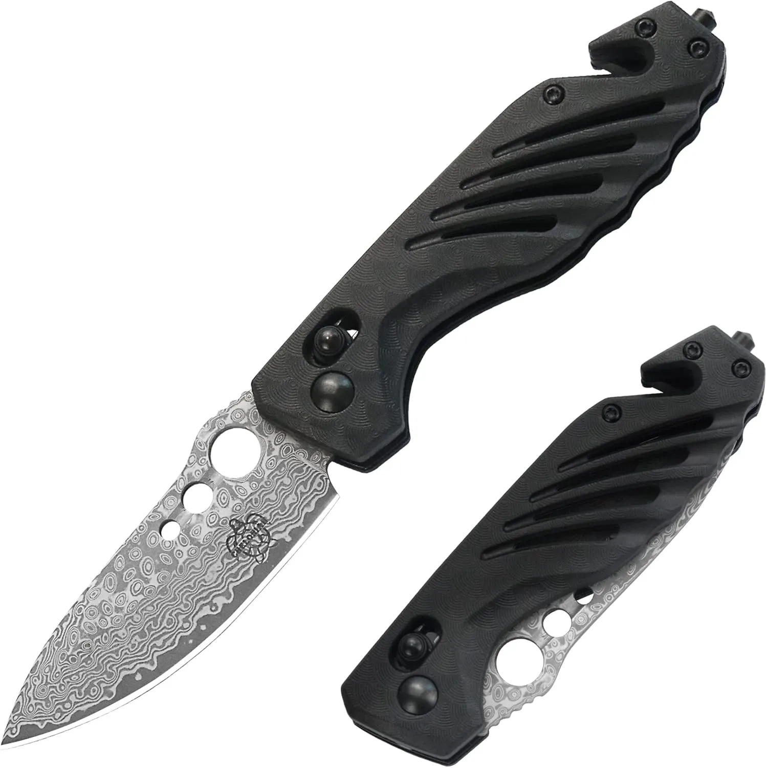 Gifts for Dad Men,Axis Lock Camping Pocket Knife with Damascus Steel Blade,Glass Breaker,Seatbelt Cutter