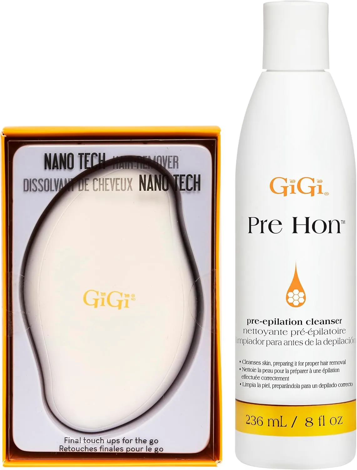 GIGI Pre-Epilation Cleanser & Nano Tech Hair Remover, Hair Removal Cleanser & Pre-Waxing Treatment, 8 fl oz