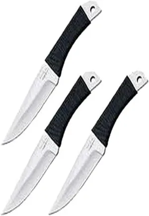 Gil Hibben Corded Grip Large Throwing Knives Set – Three Piece Set, One Piece Stainless Steel Construction, Perfectly Balanced – Great Throwing Knife Set for All Skill Levels - 8 5/8” Overall Each