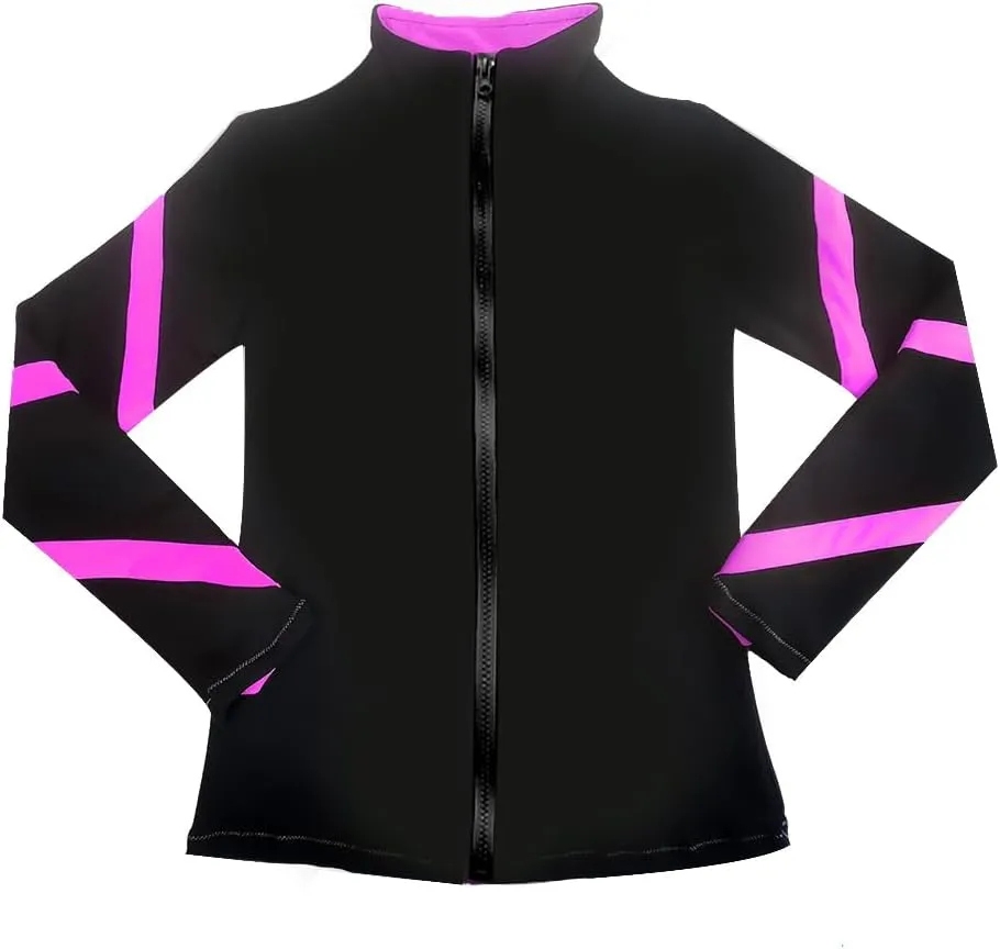 Girls Ice Skating Jackets Women Stripes Training Practice Figure Skating Tops Fleece.