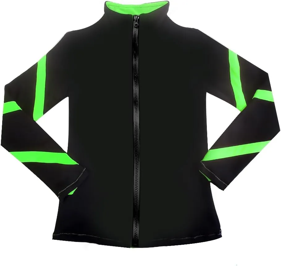 Girls Ice Skating Jackets Women Stripes Training Practice Figure Skating Tops Fleece.