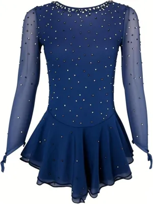 Girls' Pink Figure Skating Dress Show Uniform for Performance and Competition