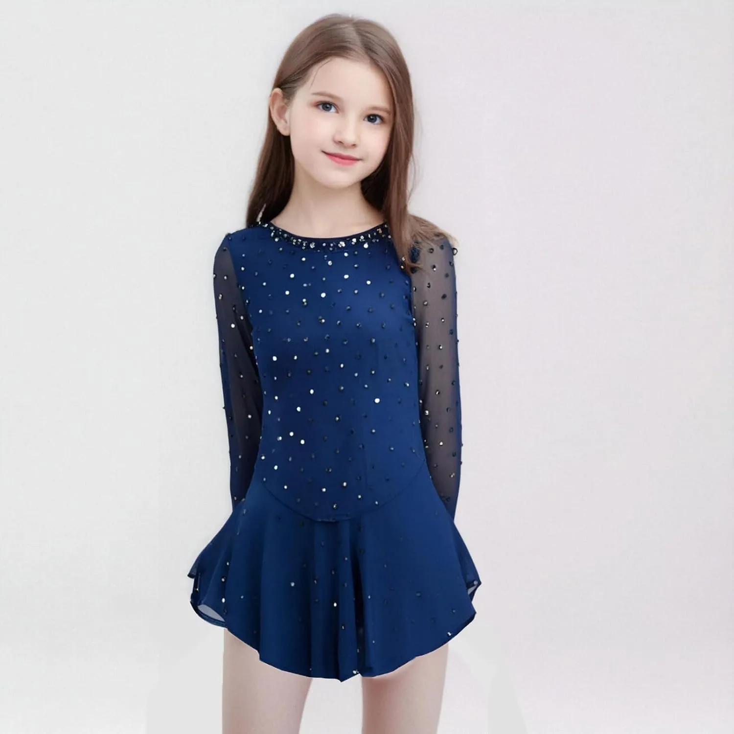 Girls' Pink Figure Skating Dress Show Uniform for Performance and Competition