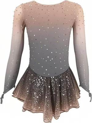 Girls' Pink Figure Skating Dress Show Uniform for Performance and Competition