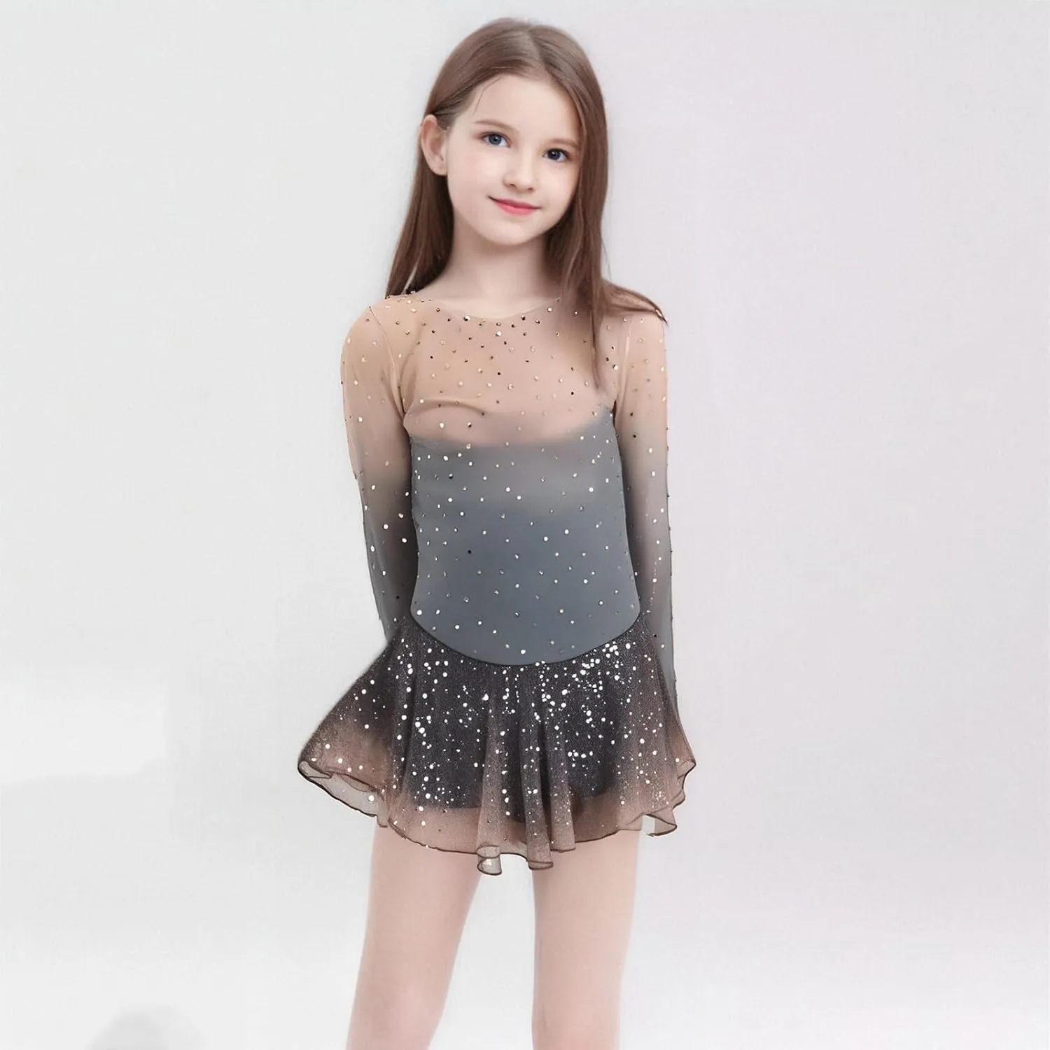 Girls' Pink Figure Skating Dress Show Uniform for Performance and Competition