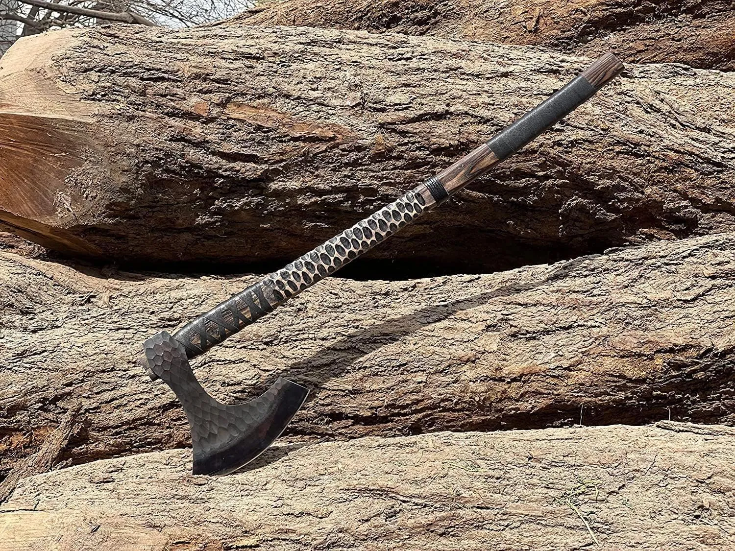 Glorius Crafts I Two Handed Berserker Axe, Hand Forged Steel Axe, Norse Battle Axe, Scandinavian Style Viking Axe,Viking Bearded Tactical,Functional Viking Battle Bushcraft Axe, History of Viking