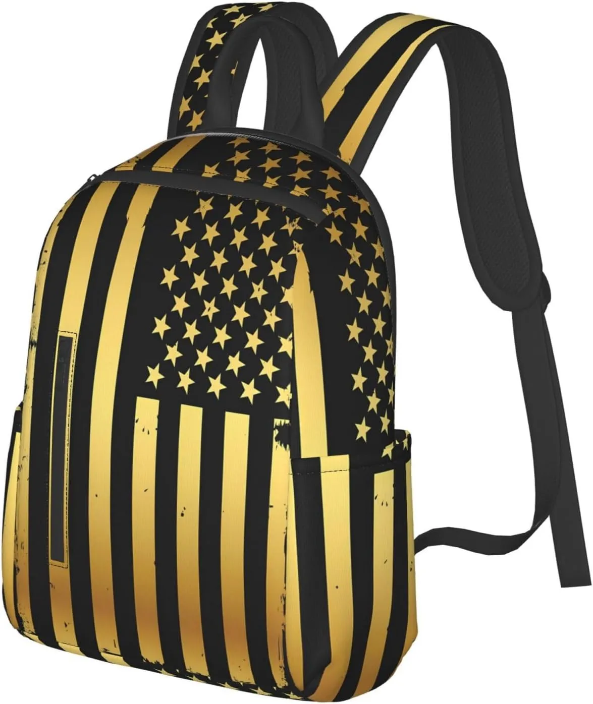 Golden American Flag Casual Backpacks Laptop Backpack Outdoor Travel Rucksack Sport Carry-On Daypack Lightweight Bag with Multi-Pockets
