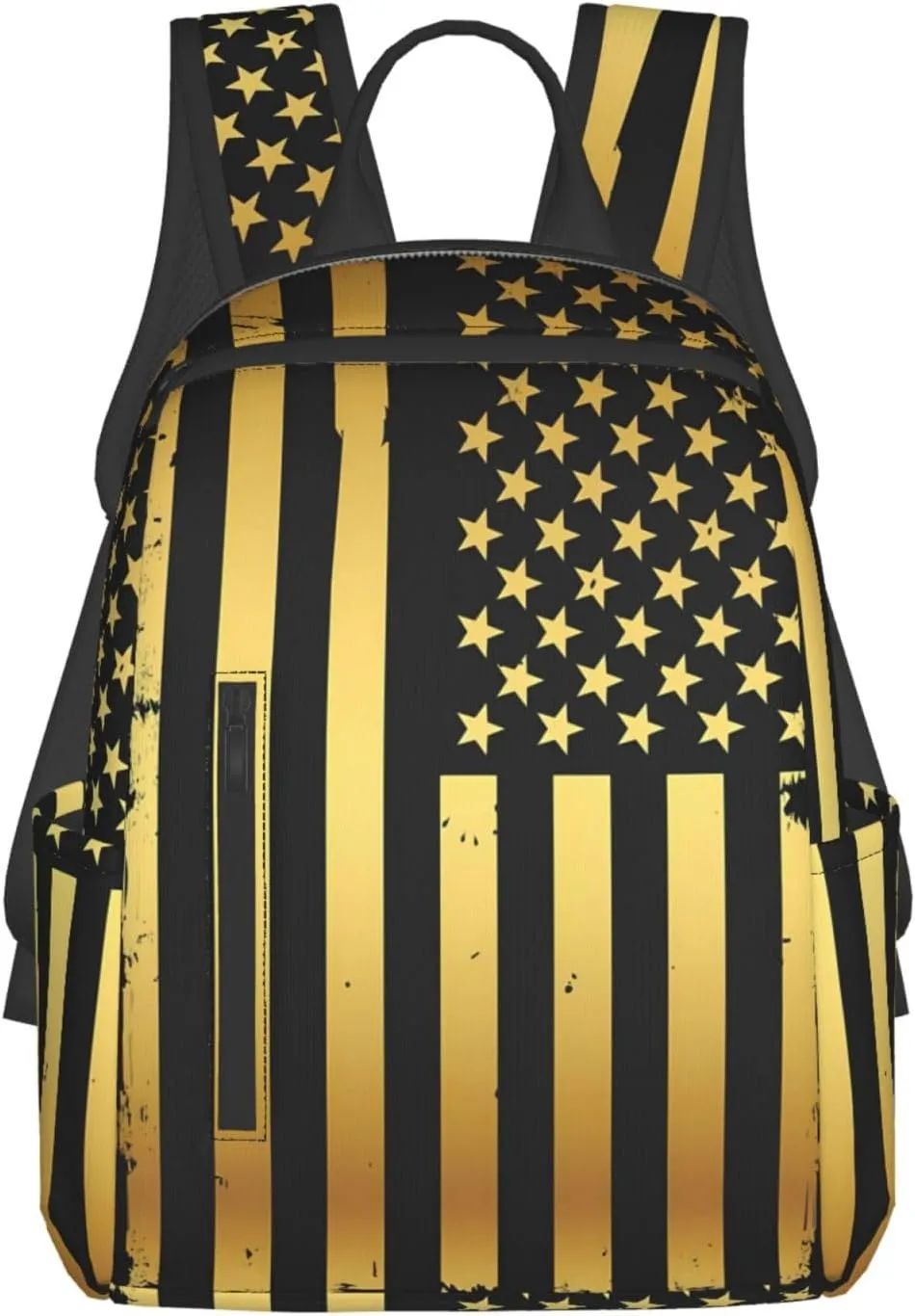 Golden American Flag Casual Backpacks Laptop Backpack Outdoor Travel Rucksack Sport Carry-On Daypack Lightweight Bag with Multi-Pockets