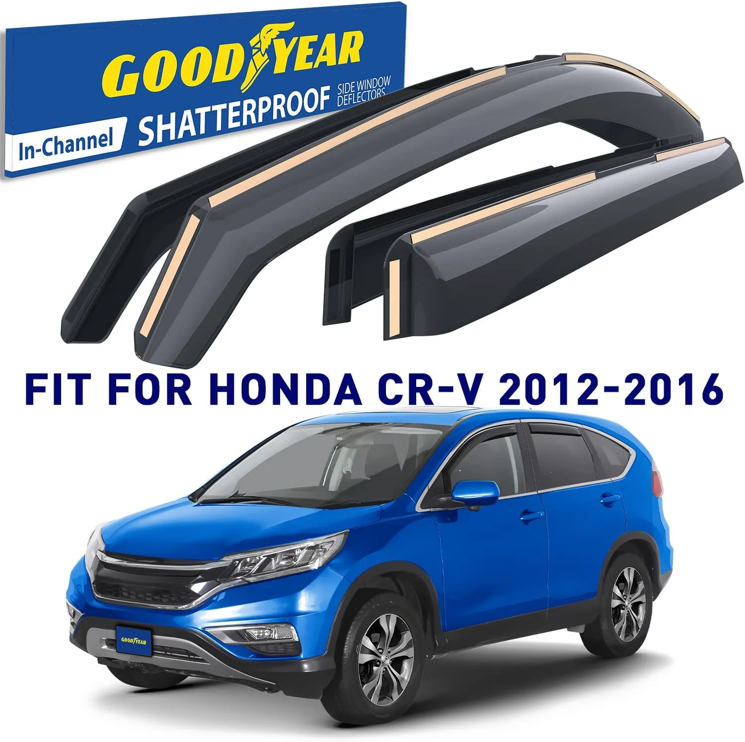 Goodyear Shatterproof in-Channel Window Deflectors for Honda CR-V (CRV) 2012-2016, Rain Guards, Window Visors for Cars, Vent Deflector, Car Accessories, 4 pcs - GY007745