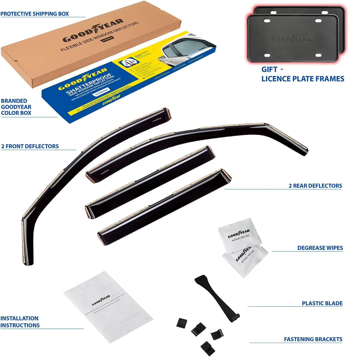 Goodyear Shatterproof in-Channel Window Deflectors for Toyota RAV4 2019-2025, Rain Guards, Window Visors for Cars, Vent Deflector, Car Accessories, 4 pcs - GY003431LPf2