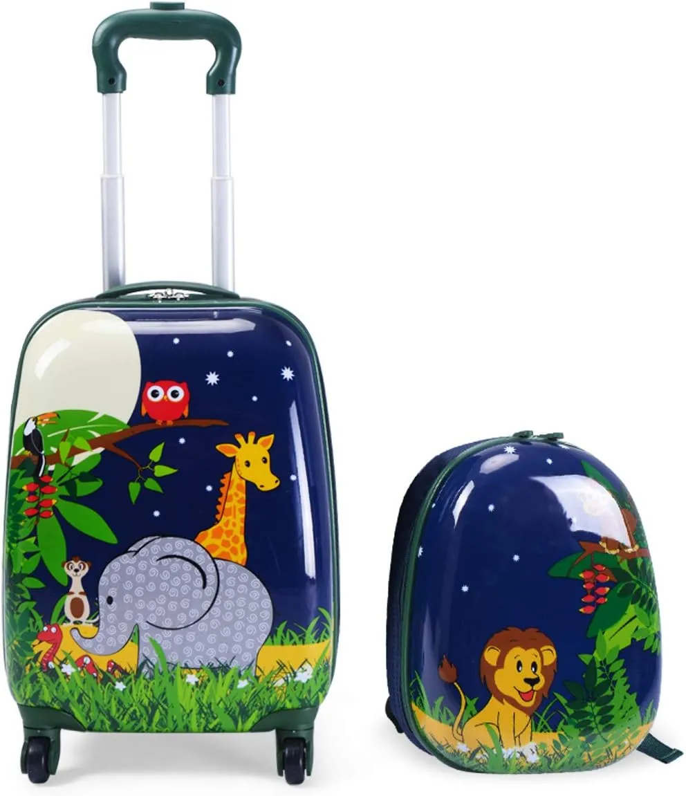 Goplus 2PC Kids Luggage, 12" & 16" Kids Carry On Luggage Set with 4 Spinner Wheels, Lightweight Rolling Spinner Suitcase for Children Toddlers Boys and Girls Travel