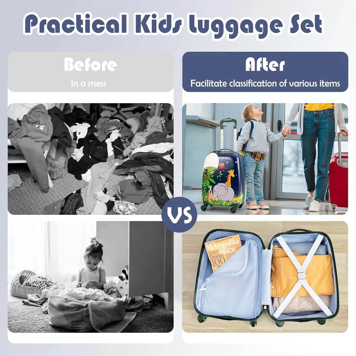 Goplus 2PC Kids Luggage, 12" & 16" Kids Carry On Luggage Set with 4 Spinner Wheels, Lightweight Rolling Spinner Suitcase for Children Toddlers Boys and Girls Travel