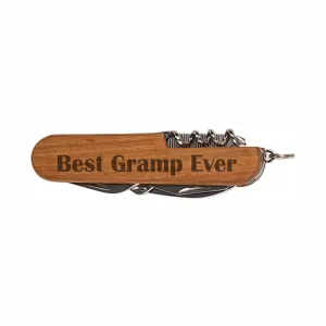 Grandpa Knife Best Gramp Ever Wooden 8-Function Multi-Tool Pocket Folding Knife Laser Engraved Dark Wood Fathers Day Christmas Present