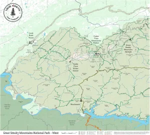 Great Smoky Mountains Map - West – Waterproof, Durable Cloth Map for Hiking and Camping by True North Map Company
