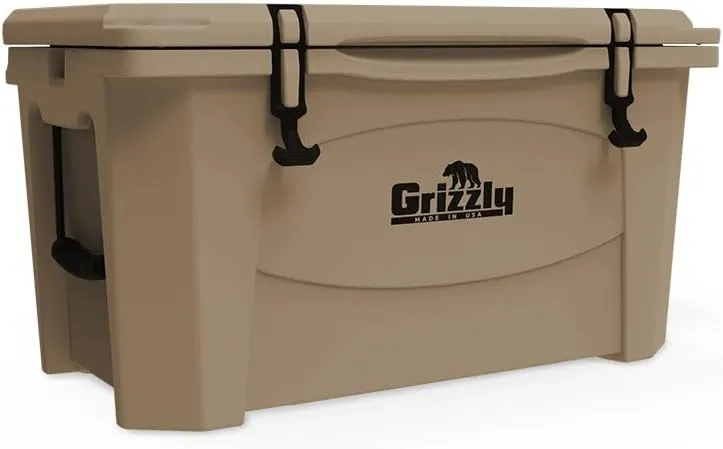 Grizzly 60 Cooler | 60 qt Ice Chest Durable Rotomolded Insulated | Made in USA | Warranty for Life | For Beach Boat Camping Fishing Hunting | G60