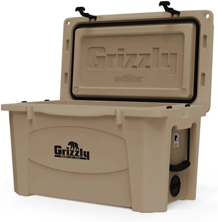 Grizzly 60 Cooler | 60 qt Ice Chest Durable Rotomolded Insulated | Made in USA | Warranty for Life | For Beach Boat Camping Fishing Hunting | G60