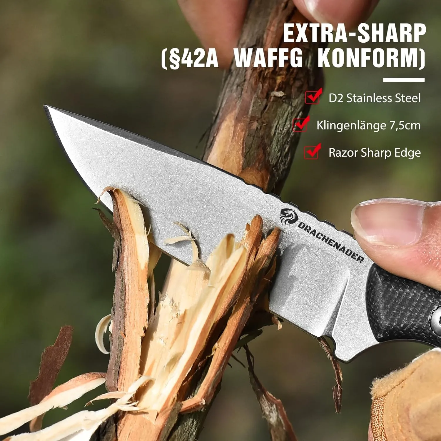 GT3 Small Fixed Blade Knife with Sheath, 7" EDC Fixed Blade Knife with Pocket Clip on Sheath, Full Tang, Black Micarta Handle-Stonewash Finish, D2 Stainless Steel