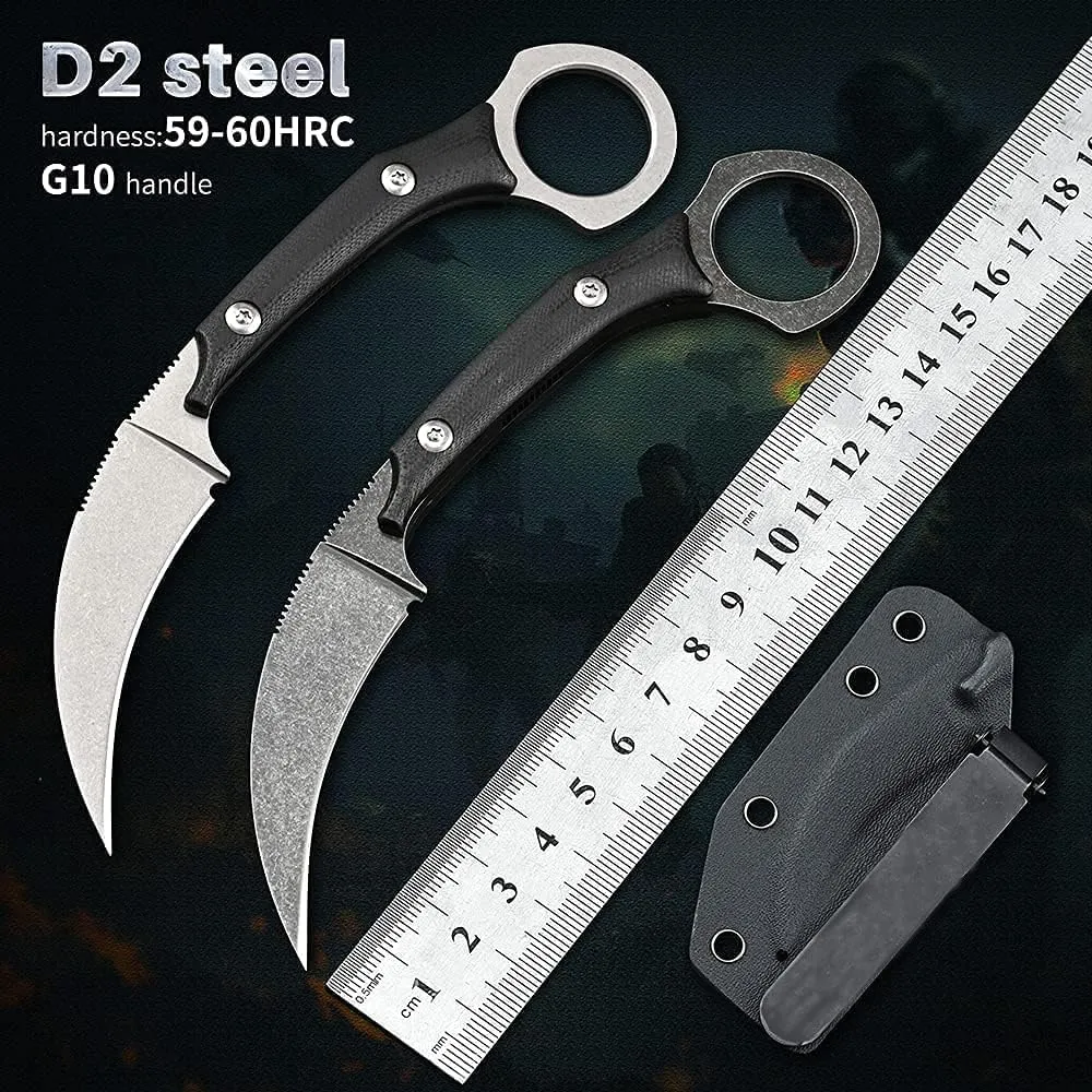 Gtk151 Fixed Blade Knife, D2 Steel Blade G10 Handle EDC Tool Knife for Outdoor Camping Hiking(Black)