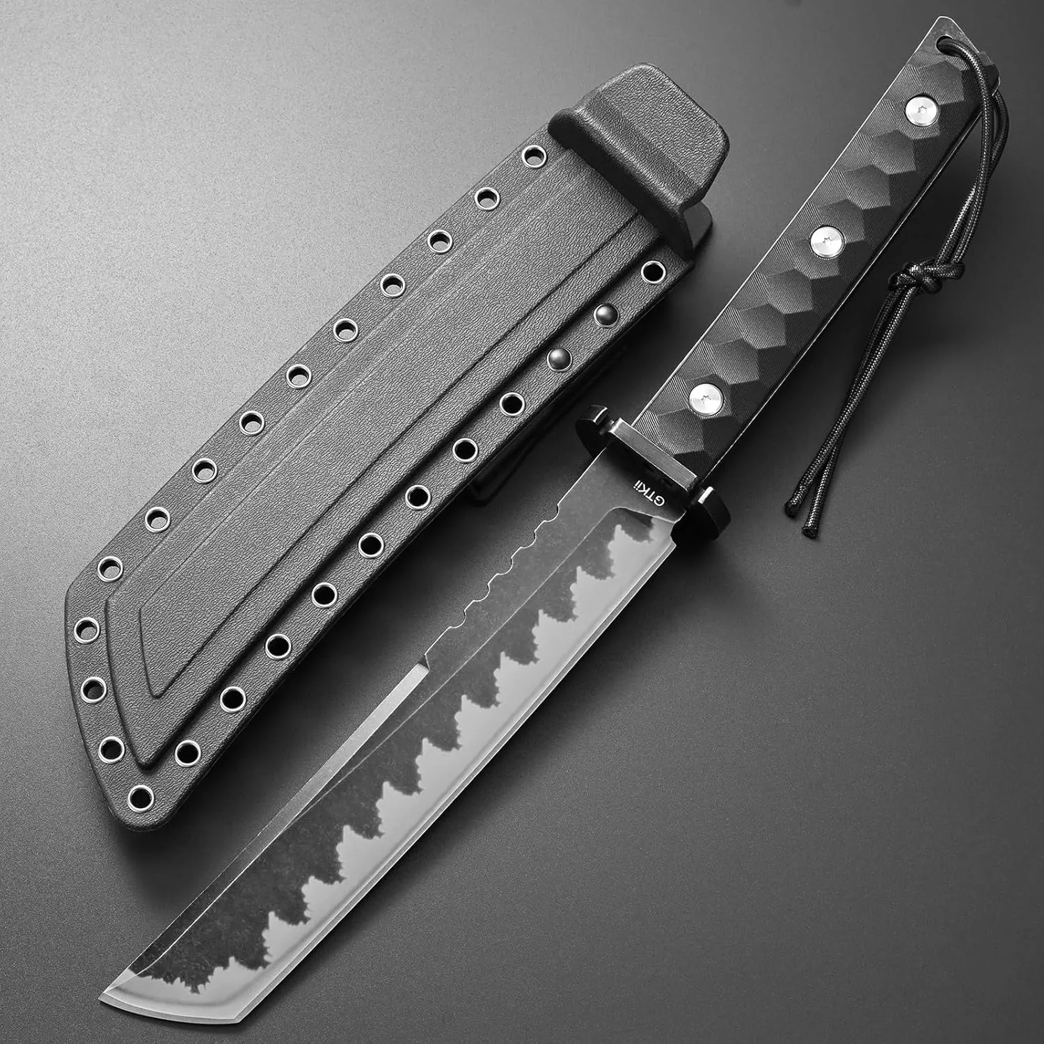 GTK33 Fixed Blade Knife AUS-10 Steel Blade Full Tang Nylon Fiberglass Handle Cool Style Knifes for Outdoor Camping Adventure Collection (Black)