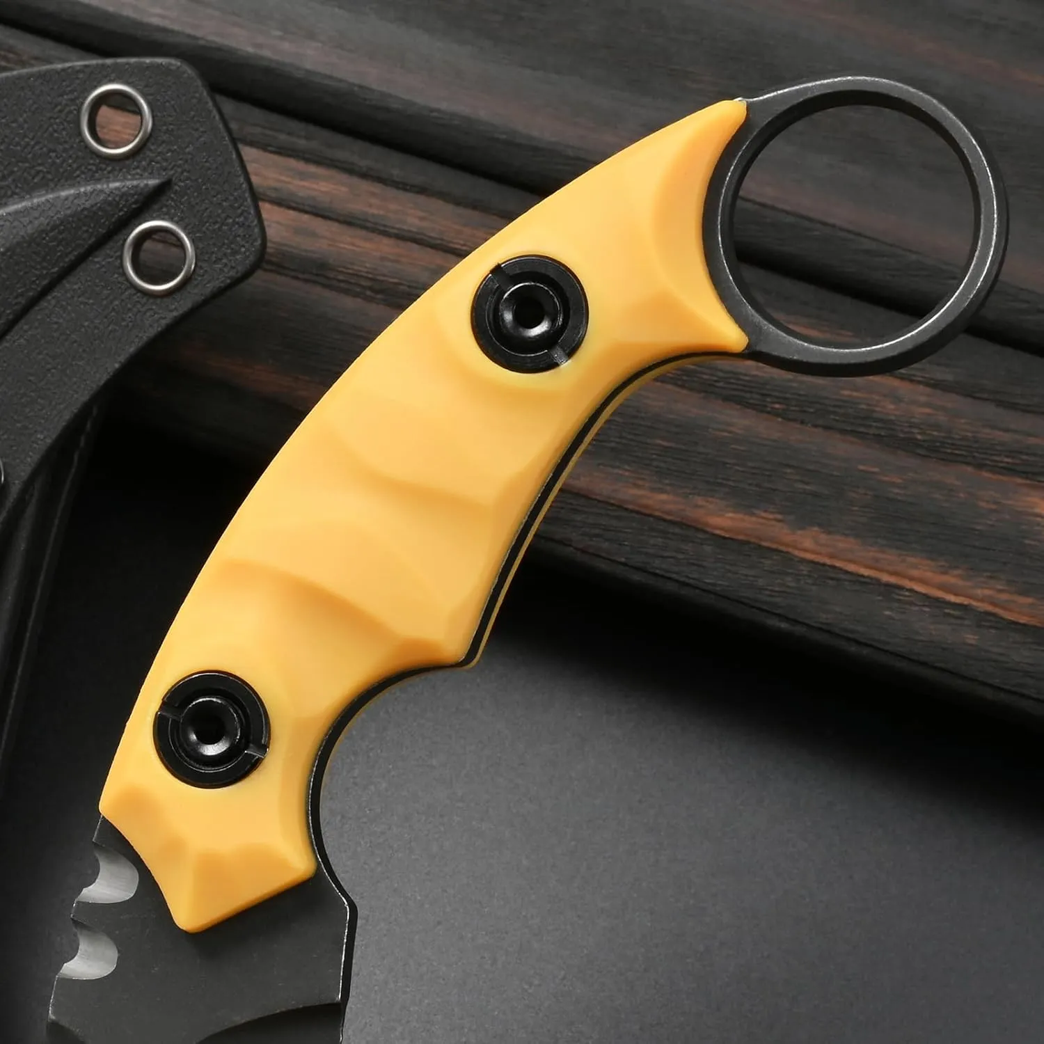 GTK691 Fixed Blade Knife D2 Steel Blade Nylon Fiberglass Handle with Kydex Sheath for Outdoor Camping Hunting Hiking Survival EDC Tool(Yellow)