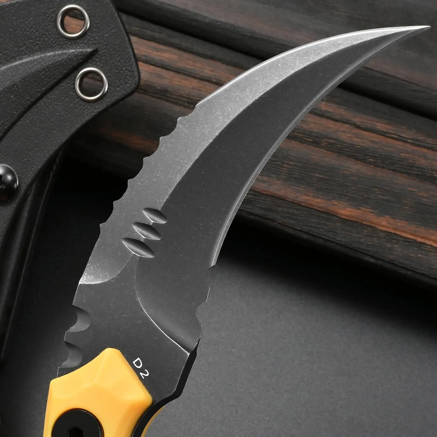 GTK691 Fixed Blade Knife D2 Steel Blade Nylon Fiberglass Handle with Kydex Sheath for Outdoor Camping Hunting Hiking Survival EDC Tool(Yellow)