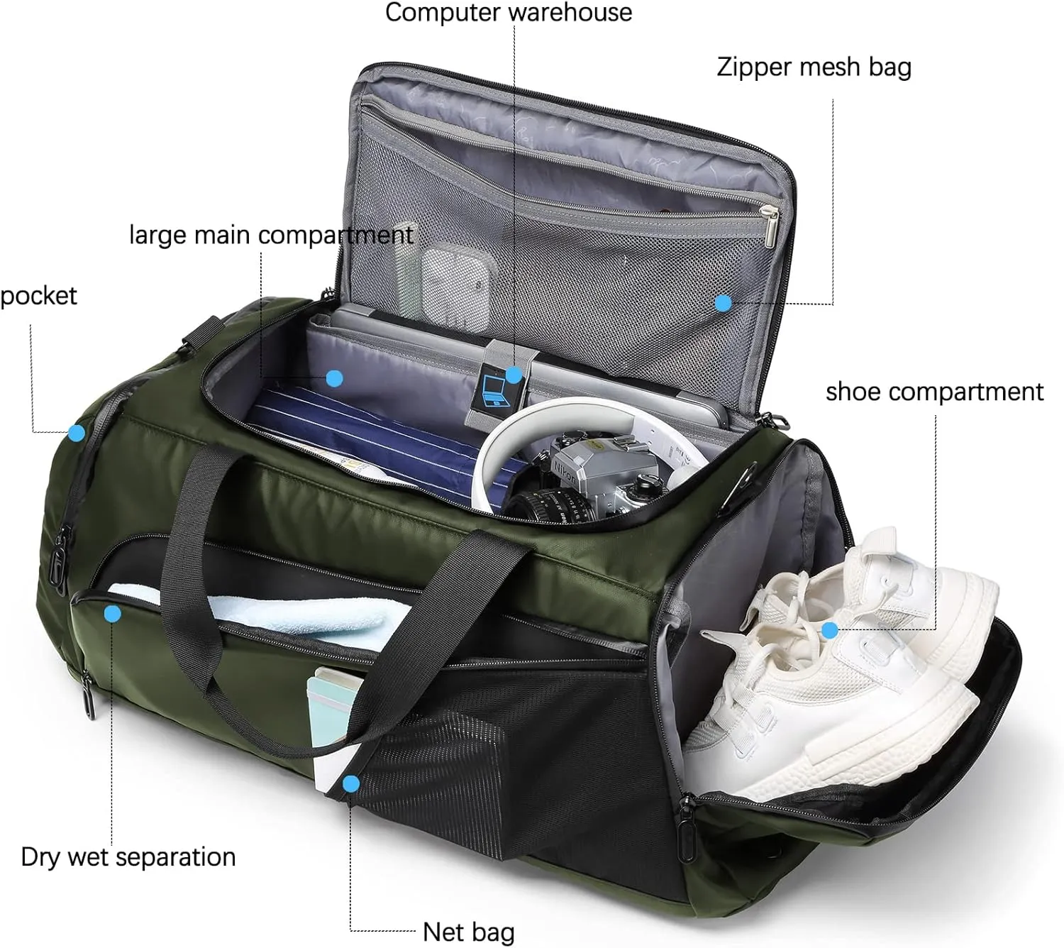 Gym Duffle Bag Waterproof Sports Duffel Bags Travel Weekender Bag for Men Women Overnight Bag with Shoes Compartment
