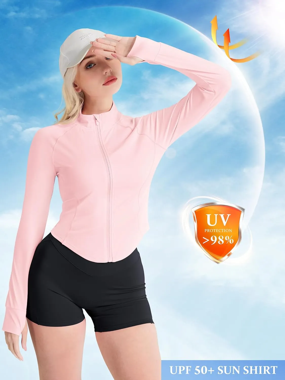 GYM RAINBOW Women's UPF 50  Sun Protection Jacket Cooling Cropped Lightweight Sun Shirt Running Jacket Outdoor Hiking