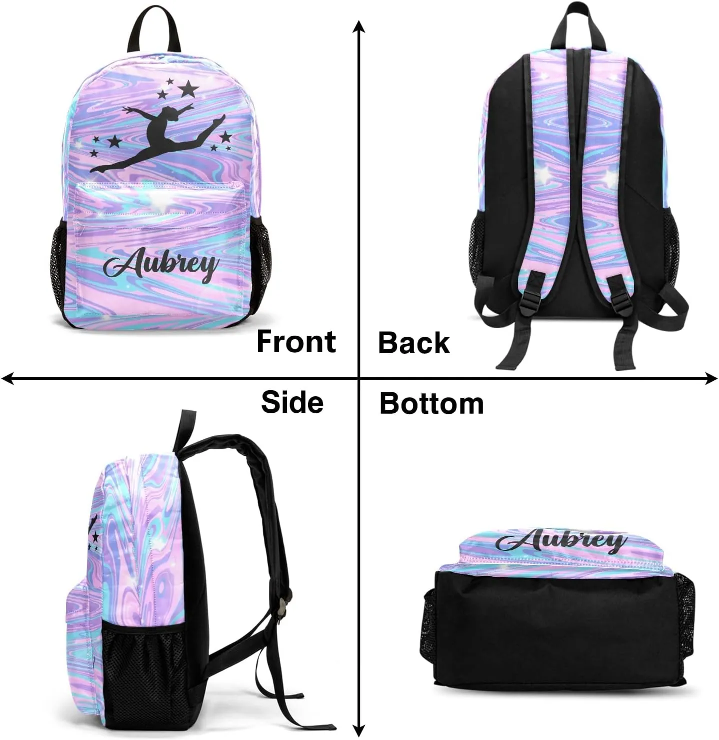 Gymnastic Marble Unicorn Abstract Personalized Backpack Set for Teen Boys Girls with Lunch Box & Pencil Pouch Bag Travel Backpack