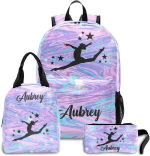 Gymnastic Marble Unicorn Abstract Personalized Backpack Set for Teen Boys Girls with Lunch Box & Pencil Pouch Bag Travel Backpack