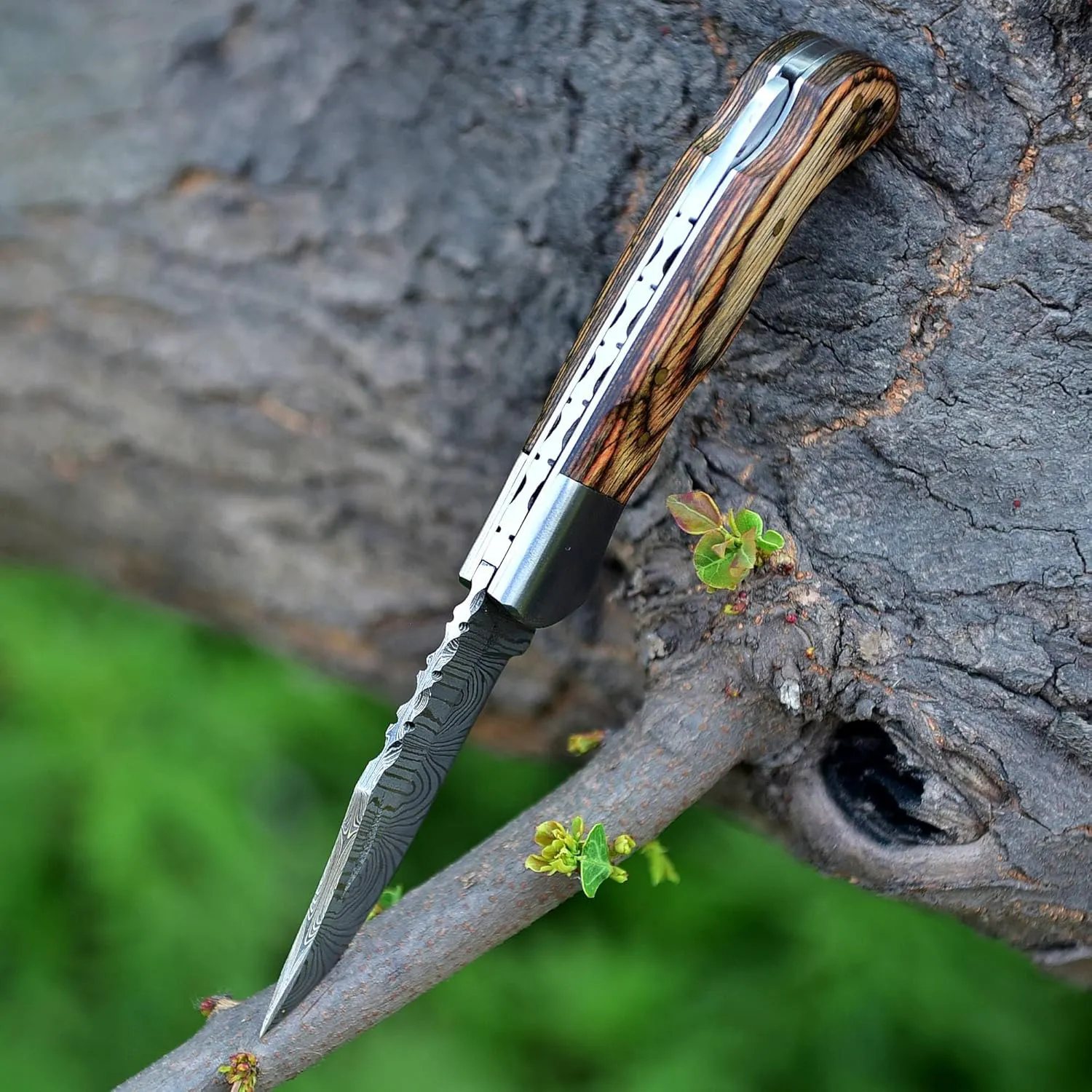HA Handmade Damascus Pocket Knife for Men - 6.5 Inches Damascus Folding Knife with Sheath - Pocket Knives and Folding Knives with Back Lock - Best for EDC, Camping, Fishing and Hiking