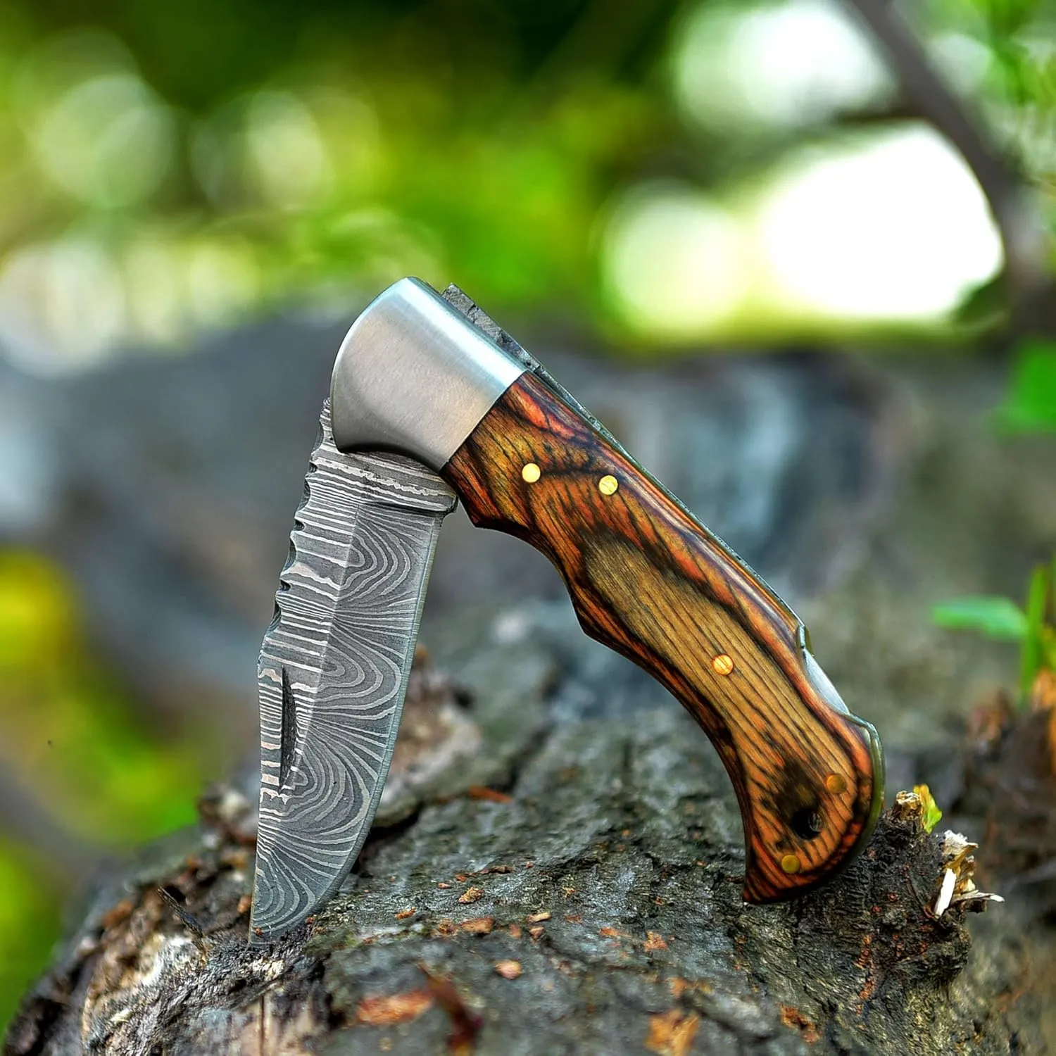 HA Handmade Damascus Pocket Knife for Men - 6.5 Inches Damascus Folding Knife with Sheath - Pocket Knives and Folding Knives with Back Lock - Best for EDC, Camping, Fishing and Hiking