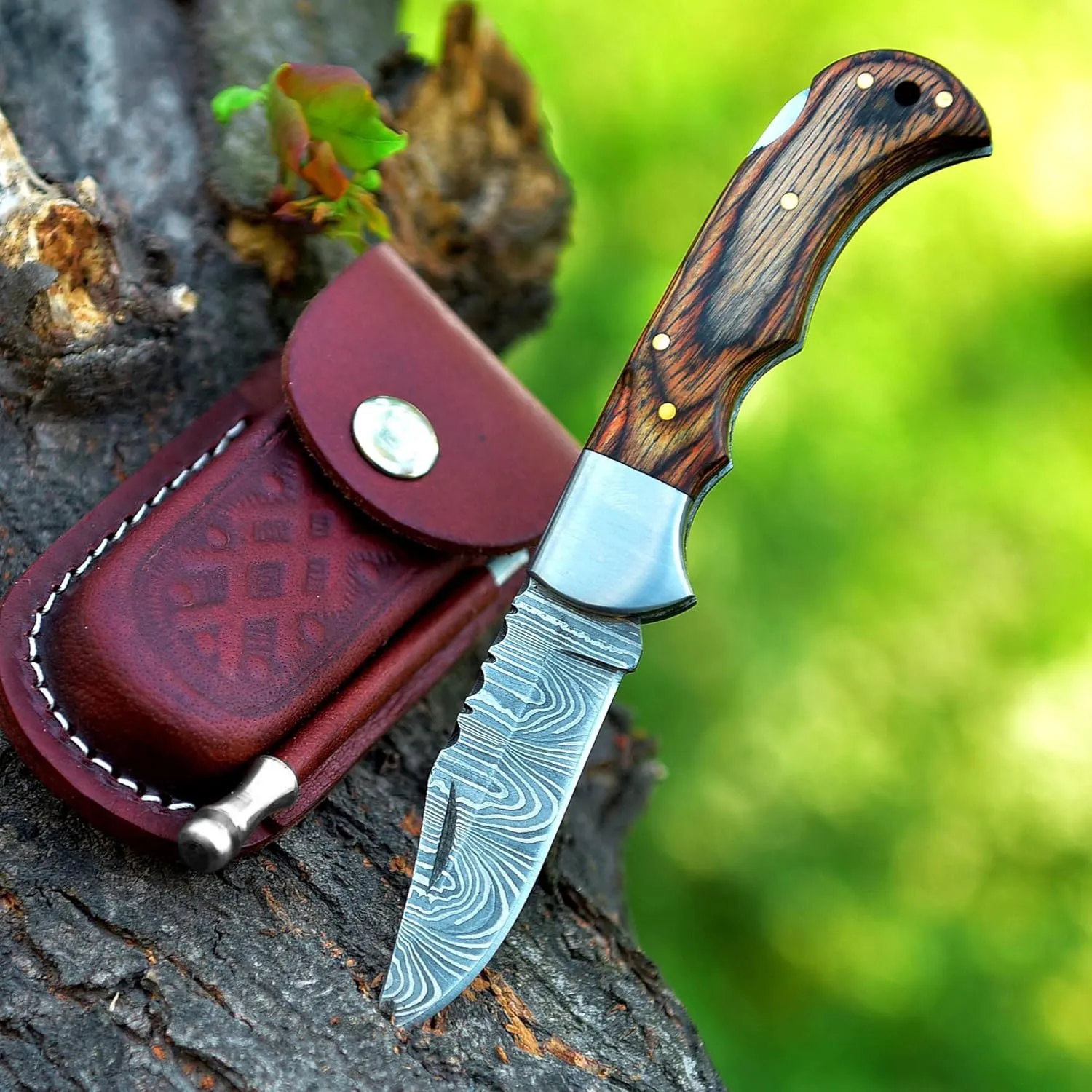 HA Handmade Damascus Pocket Knife for Men - 6.5 Inches Damascus Folding Knife with Sheath - Pocket Knives and Folding Knives with Back Lock - Best for EDC, Camping, Fishing and Hiking