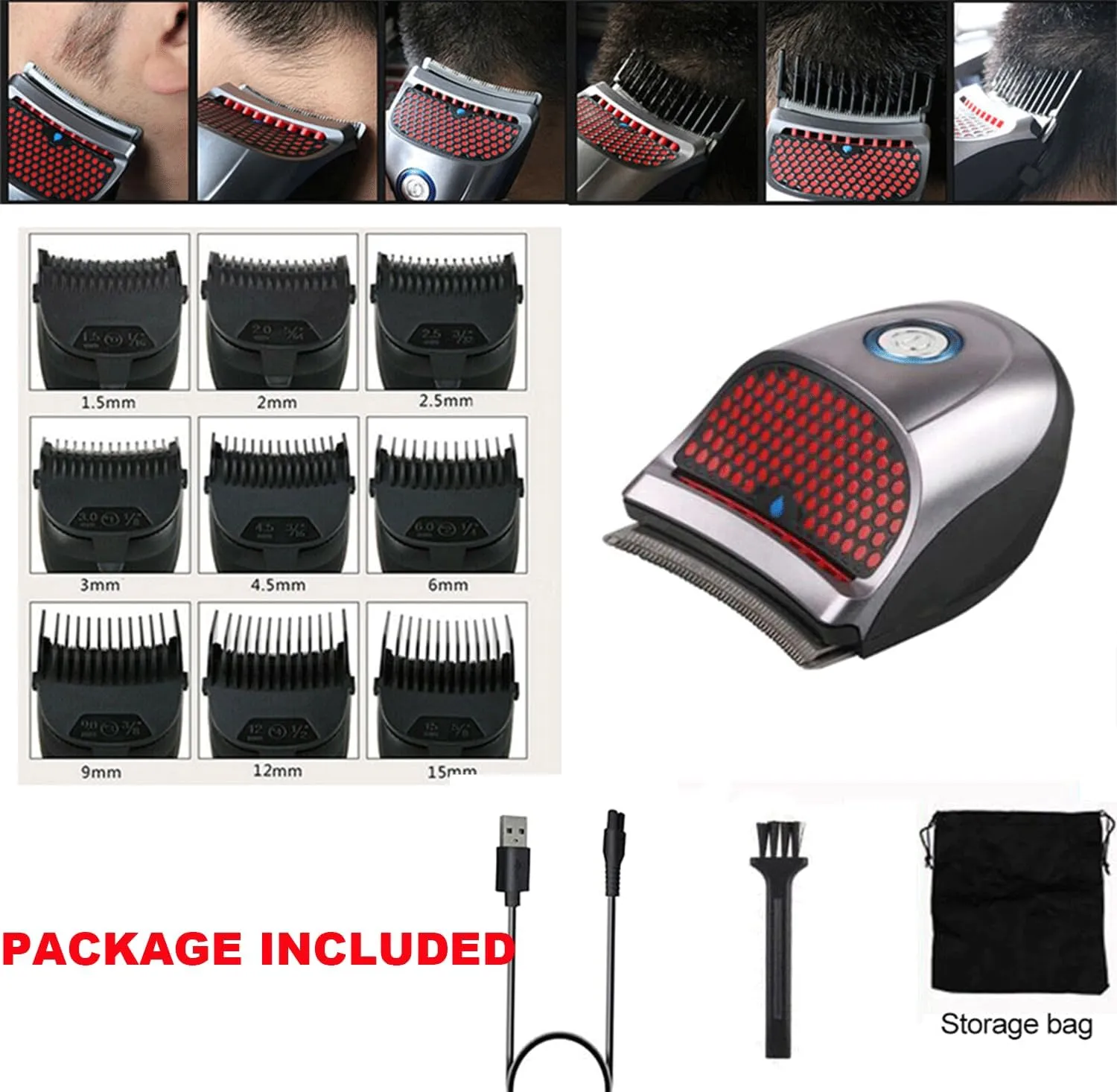 Hair Clippers Shortcut Self-Haircut Kit for Men, USB Rechargeable Cordless Electric Hair Trimmer Professional Hair Cutting Machine Shortcut Self Grooming Haircut Kit with 9 Combs