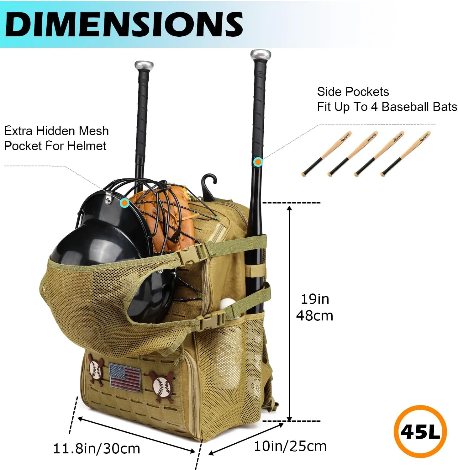 HAMBOLY Baseball & Softball Bag for Adult and Youth with Shoe Compartment, Waterproof Equipment Bag Backpack for Baseball Softball Bat Helmet, with Fence Hook Design