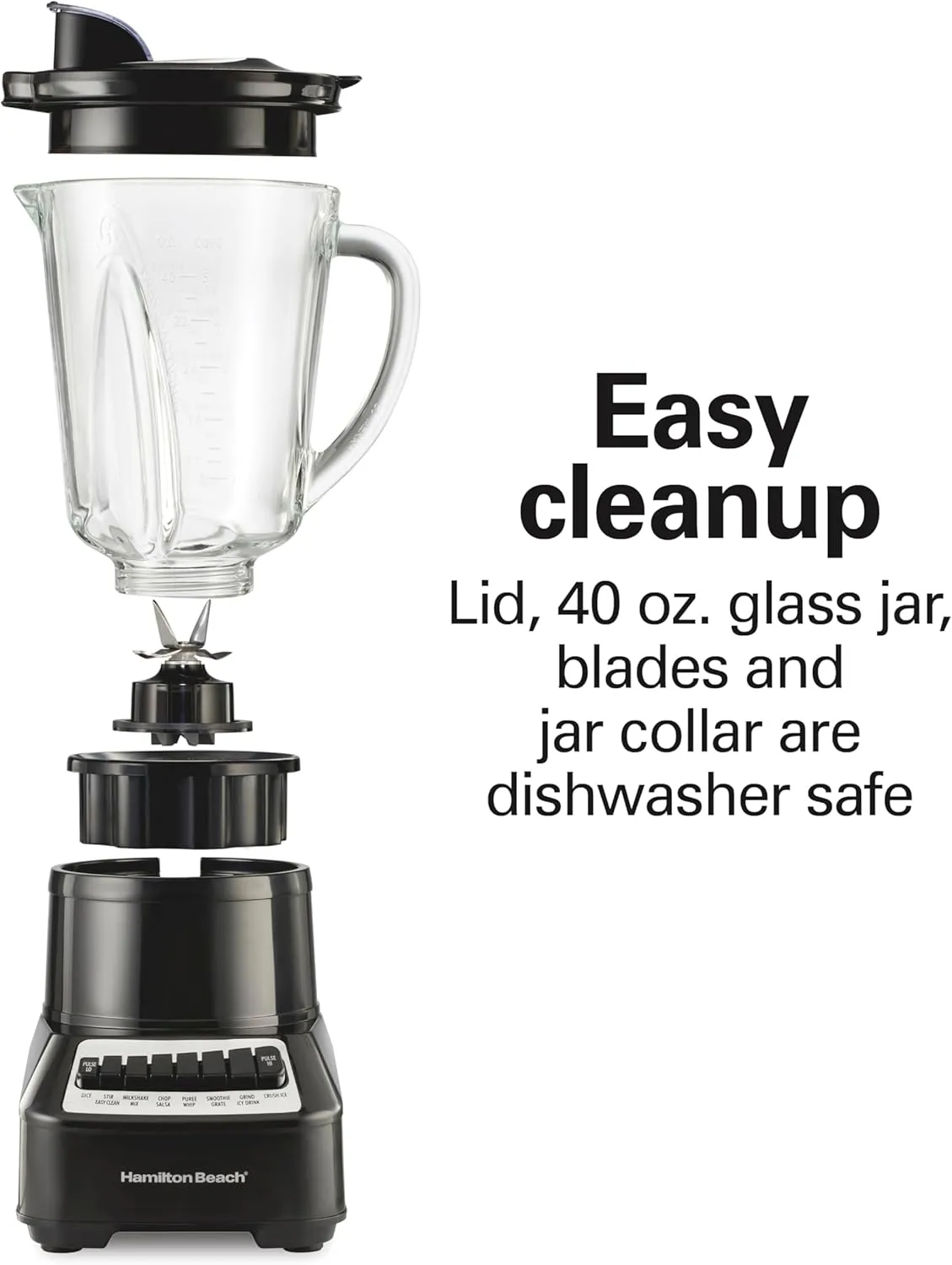 Hamilton Beach Wave Crusher Blender For Smoothies With 40 Oz Glass Jar and 14 Functions, Ice Sabre Blades & 700 Watts for Consistently Smooth Results, Black & Stainless Steel (54220)