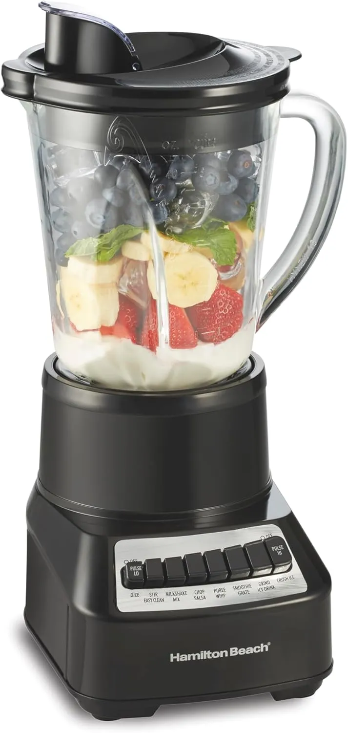 Hamilton Beach Wave Crusher Blender For Smoothies With 40 Oz Glass Jar and 14 Functions, Ice Sabre Blades & 700 Watts for Consistently Smooth Results, Black & Stainless Steel (54220)