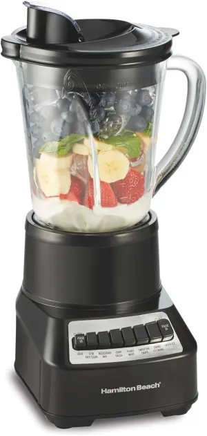 Hamilton Beach Wave Crusher Blender For Smoothies With 40 Oz Glass Jar and 14 Functions, Ice Sabre Blades & 700 Watts for Consistently Smooth Results, Black & Stainless Steel (54220)